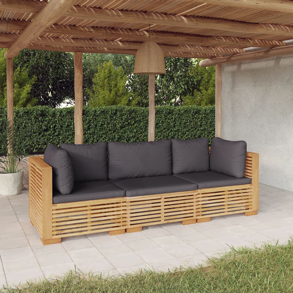 vidaXL 3-Piece Garden Lounge Set with Cushions Solid Teak Wood