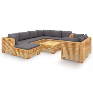 vidaXL 10-piece Solid Teak Garden Lounge Set with Cushions