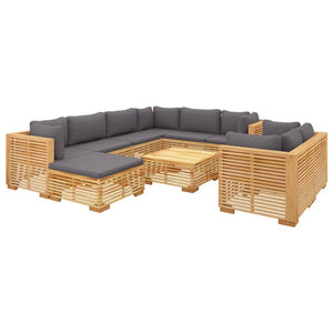 vidaXL 10-piece Solid Teak Garden Lounge Set with Cushions