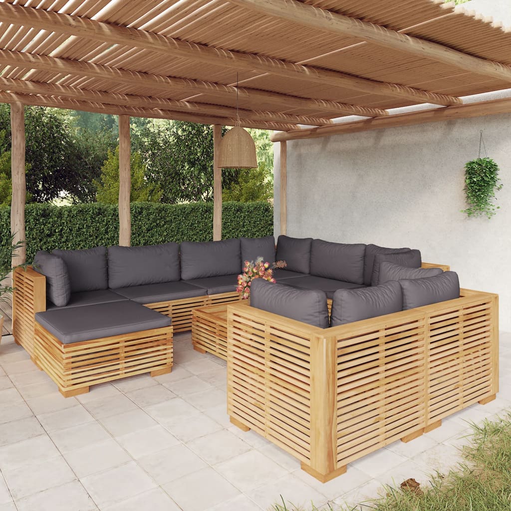 vidaXL 10-piece Solid Teak Garden Lounge Set with Cushions