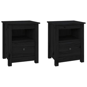 Nachttische 2er Set Schwarz Kiefer Massivholz