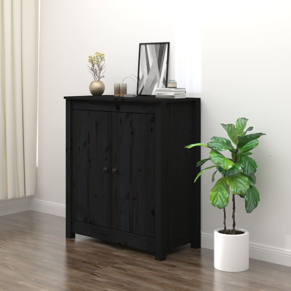 Schwarzes Kiefer Massivholz Sideboard 70x80 cm