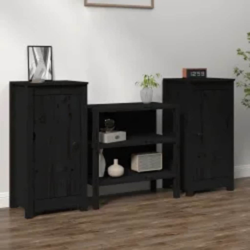 Schwarze Kiefer Sideboards, 2er-Set