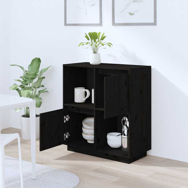 Schwarzes Sideboard 74x35x80cm Kiefer Massivholz
