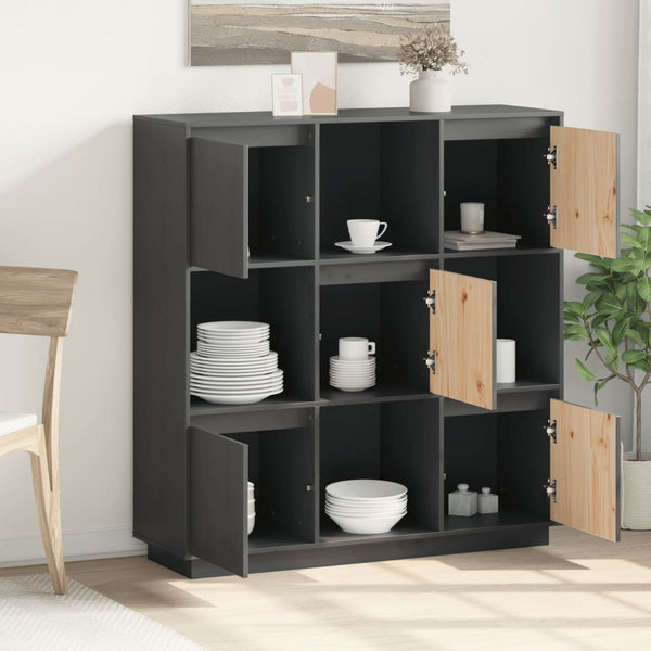 Graues Highboard 110,5 cm Kiefer Massivholz