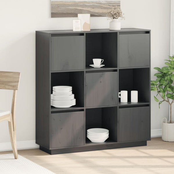 Graues Highboard 110,5 cm Kiefer Massivholz
