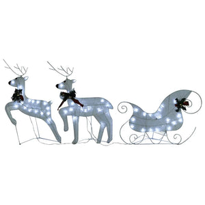 vidaXL Reindeer with Sleigh Christmas Decoration 60 LEDs Outdoor White