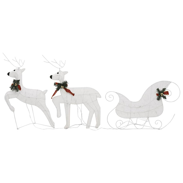 vidaXL Reindeer with Sleigh Christmas Decoration 60 LEDs Outdoor White