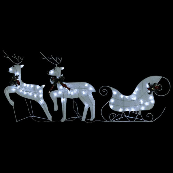 vidaXL Reindeer with Sleigh Christmas Decoration 60 LEDs Outdoor White