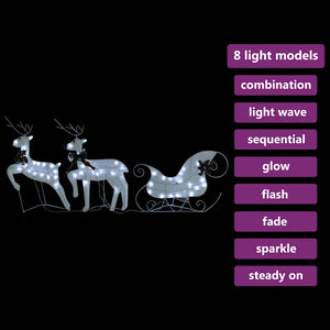 vidaXL Reindeer with Sleigh Christmas Decoration 60 LEDs Outdoor White