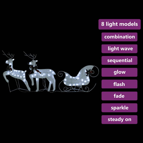 vidaXL Reindeer with Sleigh Christmas Decoration 60 LEDs Outdoor White