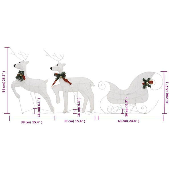 vidaXL Reindeer with Sleigh Christmas Decoration 60 LEDs Outdoor White