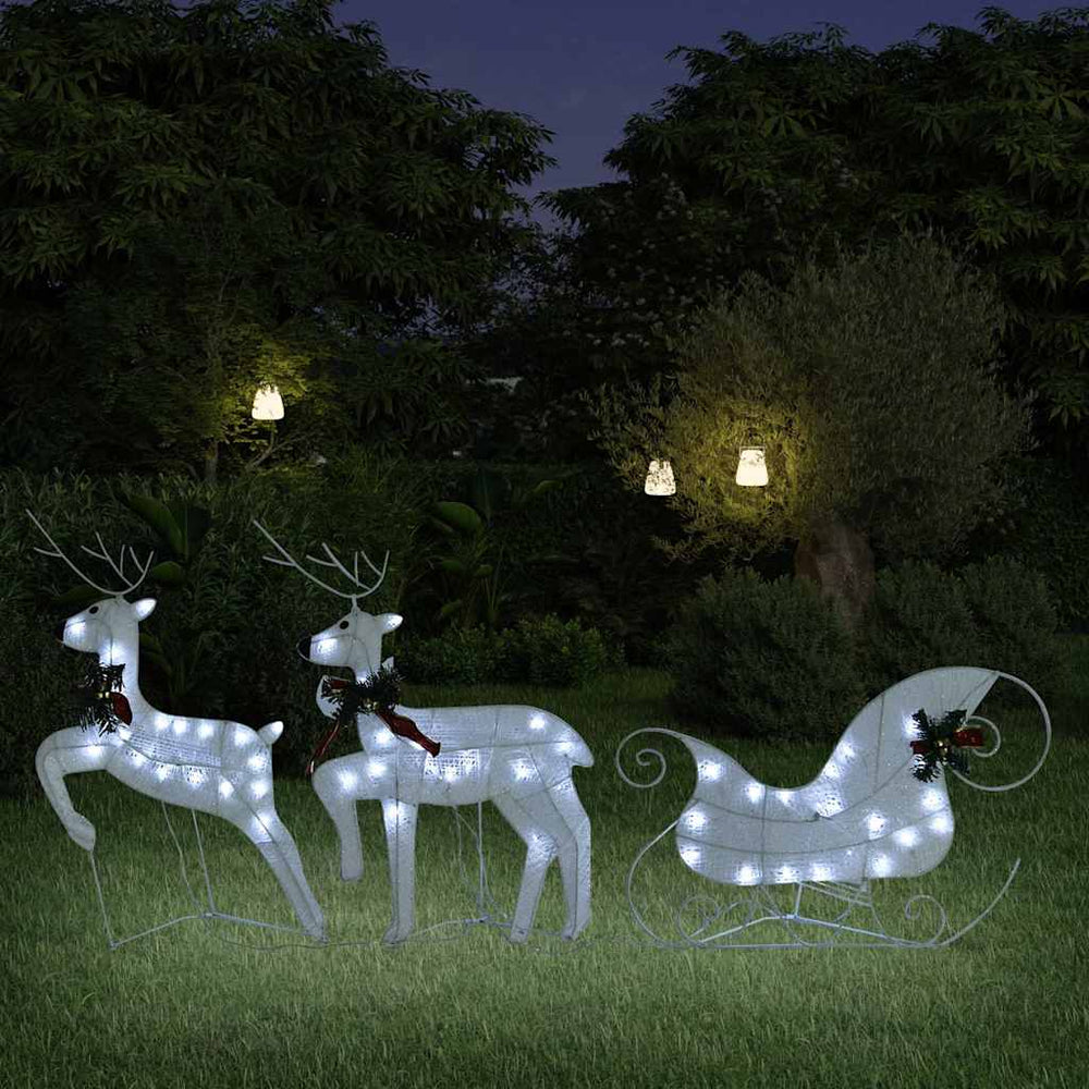 vidaXL Reindeer with Sleigh Christmas Decoration 60 LEDs Outdoor White