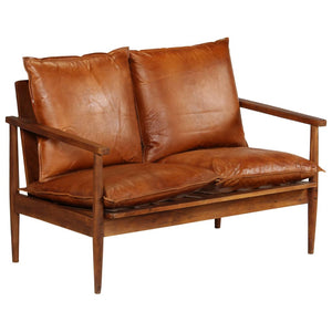 vidaXL 3-Piece Genuine Leather Sofa Set with Solid Acacia Wood Brown