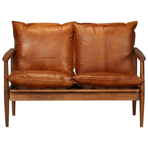 vidaXL 3-Piece Genuine Leather Sofa Set with Solid Acacia Wood Brown