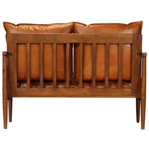 vidaXL 3-Piece Genuine Leather Sofa Set with Solid Acacia Wood Brown