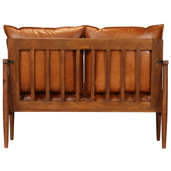 vidaXL 3-Piece Genuine Leather Sofa Set with Solid Acacia Wood Brown