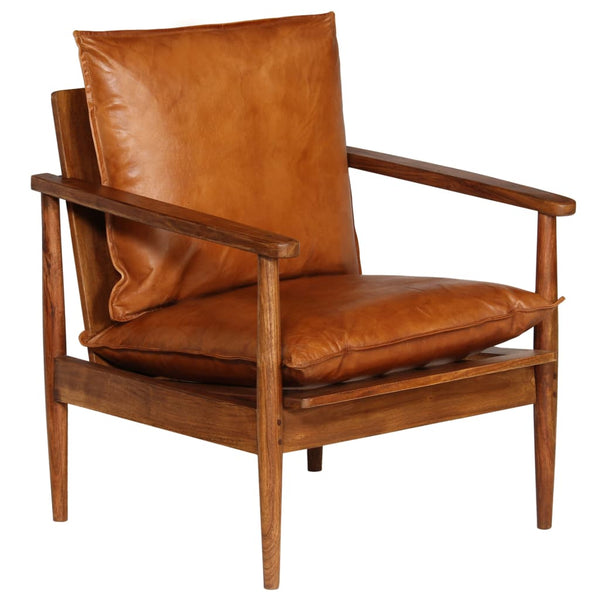 vidaXL 3-Piece Genuine Leather Sofa Set with Solid Acacia Wood Brown
