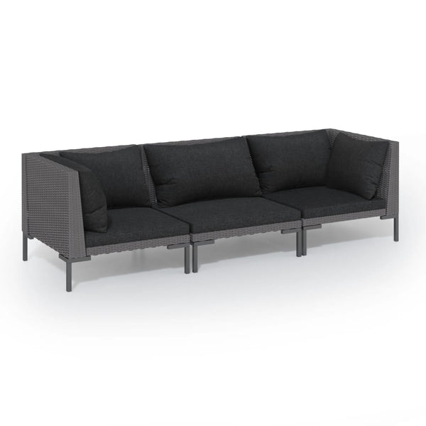 vidaXL 3-Piece Garden Lounge Set with Cushions Poly Rattan Dark Grey