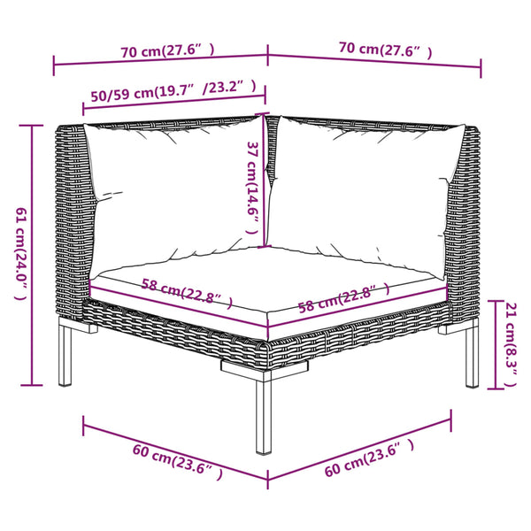 vidaXL 3-Piece Garden Lounge Set with Cushions Poly Rattan Dark Grey