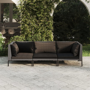 vidaXL 3-Piece Garden Lounge Set with Cushions Poly Rattan Dark Grey