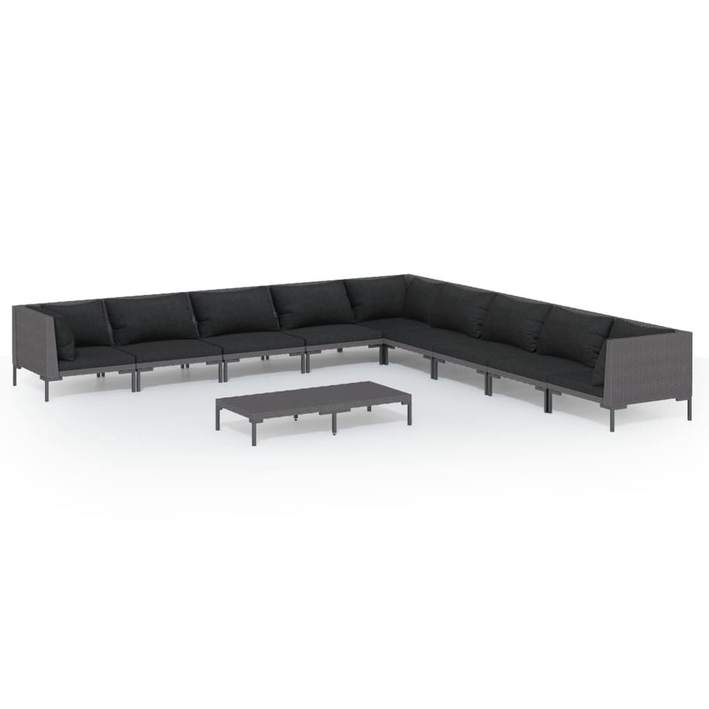 vidaXL 10-pc. Garden Lounge Set with Cushions Poly Rattan Dark Grey