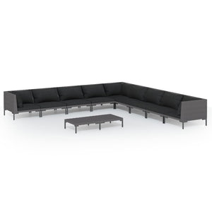 vidaXL 10-pc. Garden Lounge Set with Cushions Poly Rattan Dark Grey