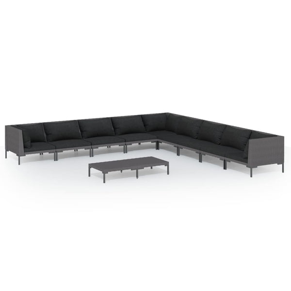vidaXL 10-pc. Garden Lounge Set with Cushions Poly Rattan Dark Grey