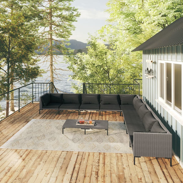 vidaXL 10-pc. Garden Lounge Set with Cushions Poly Rattan Dark Grey