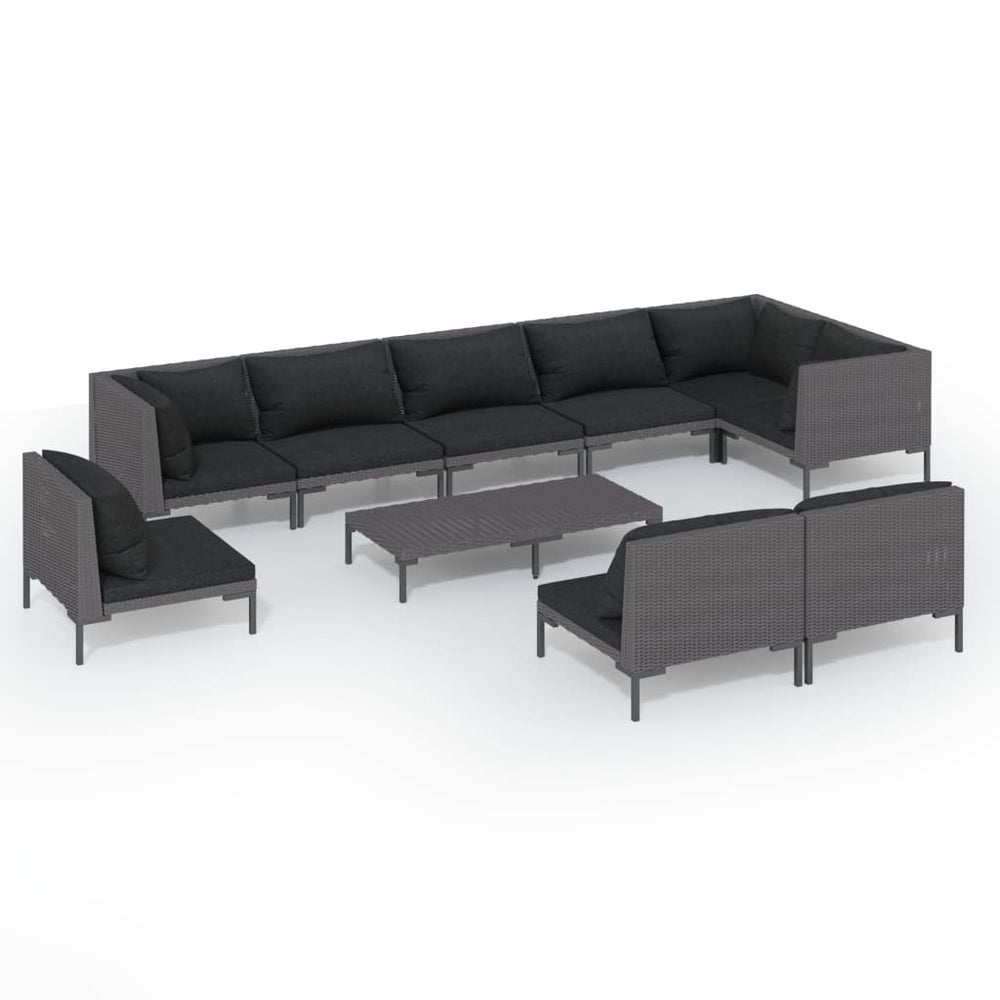 vidaXL 10-pc. Garden Lounge Set with Cushions Poly Rattan Dark Grey
