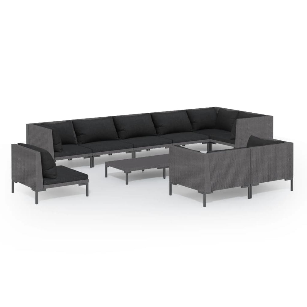 vidaXL 10-pc. Garden Lounge Set with Cushions Poly Rattan Dark Grey
