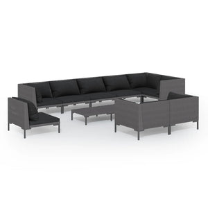 vidaXL 10-pc. Garden Lounge Set with Cushions Poly Rattan Dark Grey