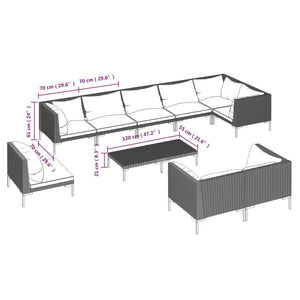 vidaXL 10-pc. Garden Lounge Set with Cushions Poly Rattan Dark Grey