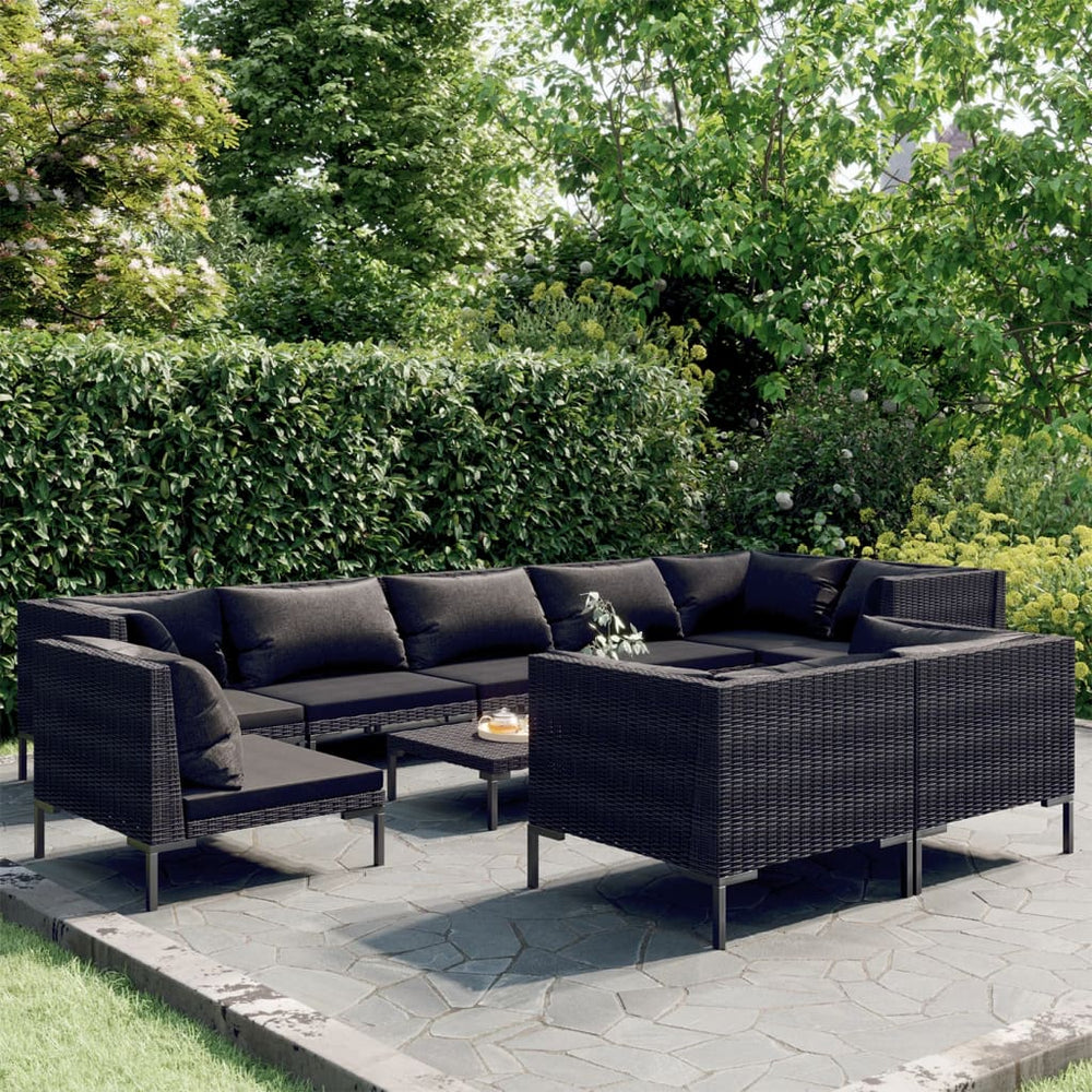 vidaXL 10-pc. Garden Lounge Set with Cushions Poly Rattan Dark Grey
