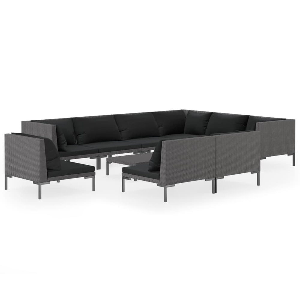 vidaXL 10-pc. Garden Lounge Set with Cushions Poly Rattan Dark Grey