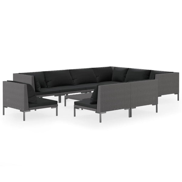 vidaXL 10-pc. Garden Lounge Set with Cushions Poly Rattan Dark Grey