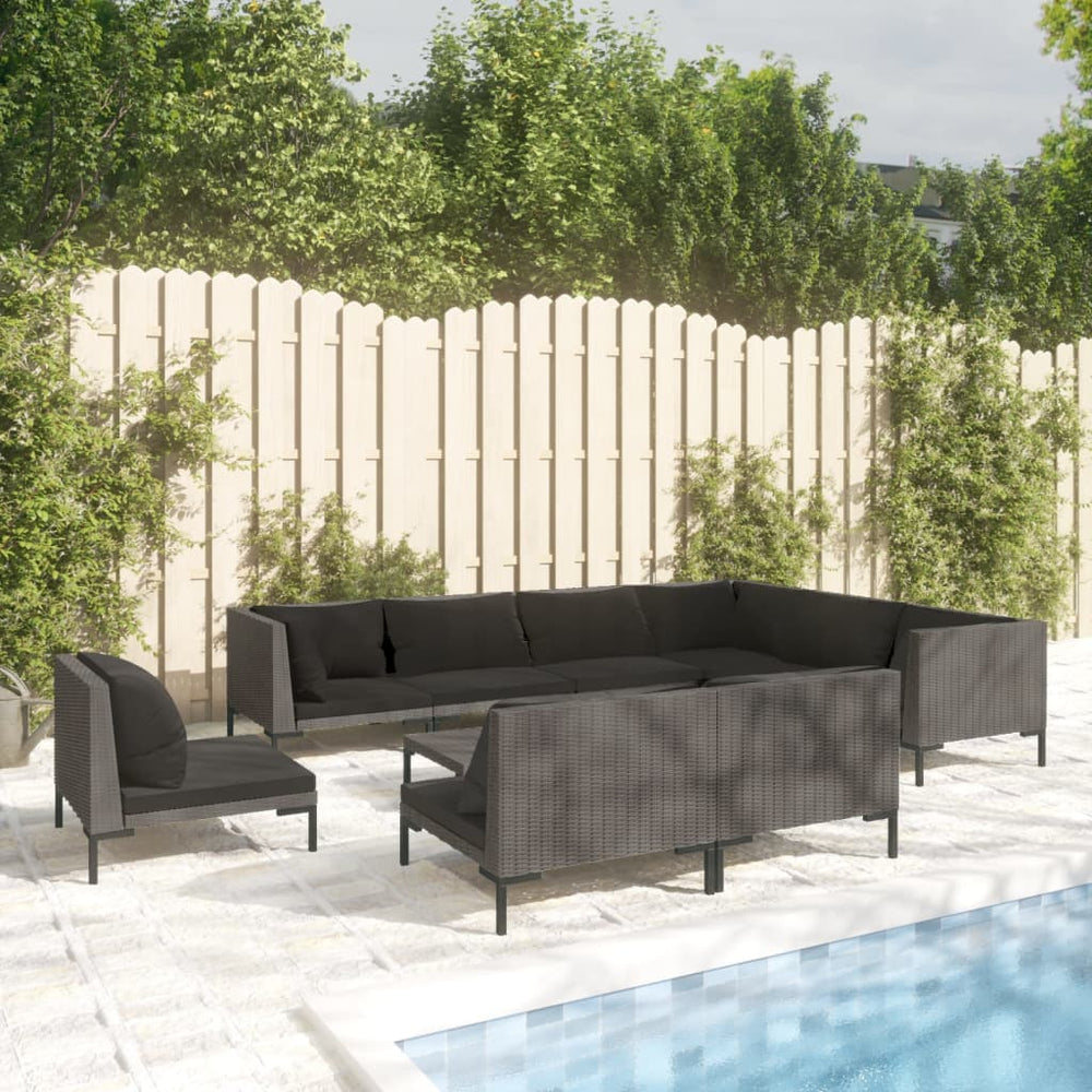 vidaXL 10-pc. Garden Lounge Set with Cushions Poly Rattan Dark Grey