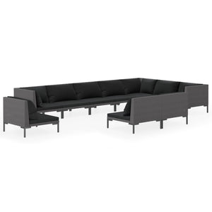 vidaXL 10-pc. Garden Lounge Set with Cushions Poly Rattan Dark Grey