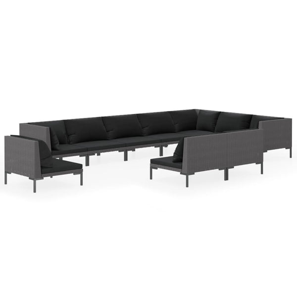 vidaXL 10-pc. Garden Lounge Set with Cushions Poly Rattan Dark Grey