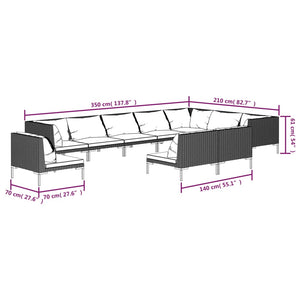 vidaXL 10-pc. Garden Lounge Set with Cushions Poly Rattan Dark Grey