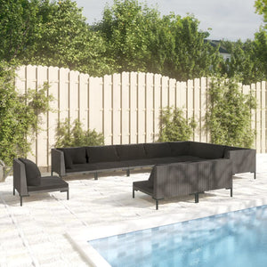 vidaXL 10-pc. Garden Lounge Set with Cushions Poly Rattan Dark Grey