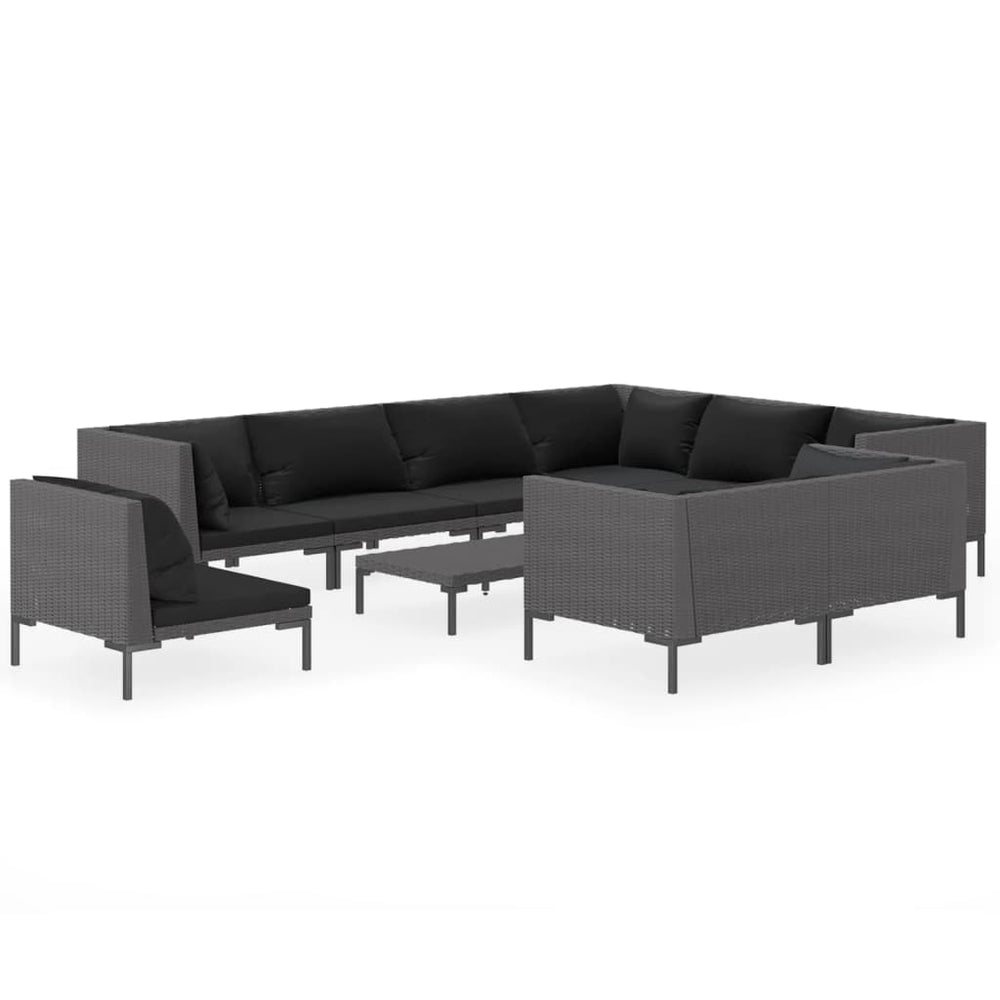 vidaXL 10-pc. Garden Lounge Set with Cushions Poly Rattan Dark Grey