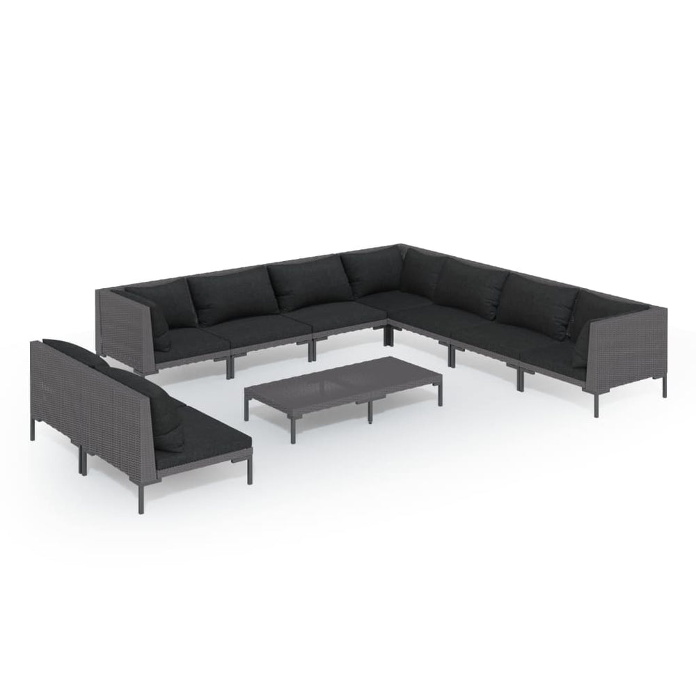 vidaXL 10-pc. Garden Lounge Set with Cushions Poly Rattan Dark Grey