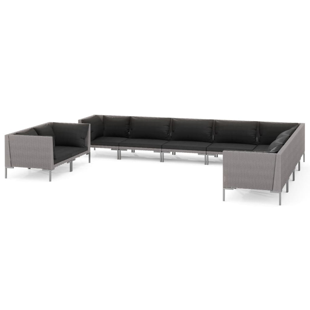 vidaXL 10-pc. Garden Lounge Set with Cushions Poly Rattan Dark Grey