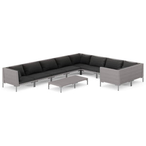 vidaXL 10-pc. Garden Lounge Set with Cushions Poly Rattan Dark Grey