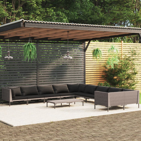 vidaXL 10-pc. Garden Lounge Set with Cushions Poly Rattan Dark Grey