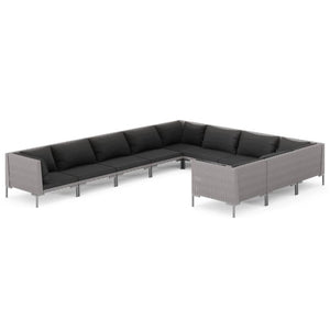 vidaXL 10-pc. Garden Lounge Set with Cushions Poly Rattan Dark Grey