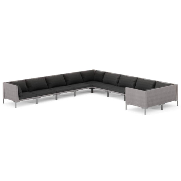 vidaXL 10-pc. Garden Lounge Set with Cushions Poly Rattan Dark Grey
