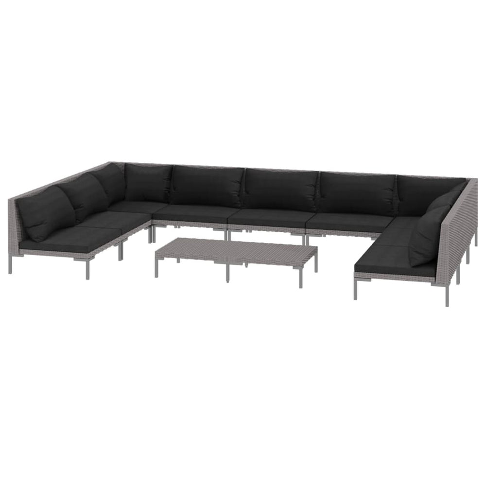 vidaXL 10-pc. Garden Lounge Set with Cushions Poly Rattan Dark Grey