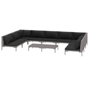vidaXL 10-pc. Garden Lounge Set with Cushions Poly Rattan Dark Grey